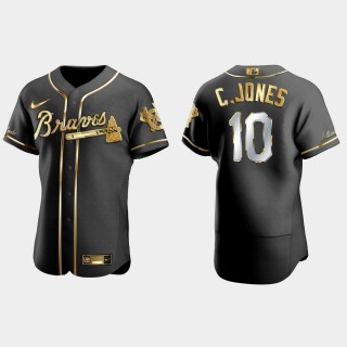 Atlanta Braves #10 Chipper Jones Gold Edition Authentic Jersey - Black