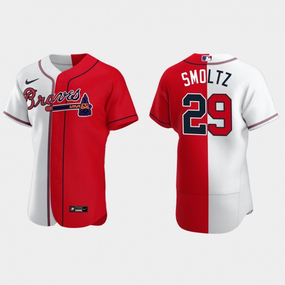 Atlanta Braves #29 John Smoltz Split Authentic Jersey - White Red