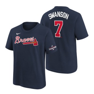 Youth Atlanta Braves Dansby Swanson Nike Navy 2021 World Series Champions Name & Number T-Shirt